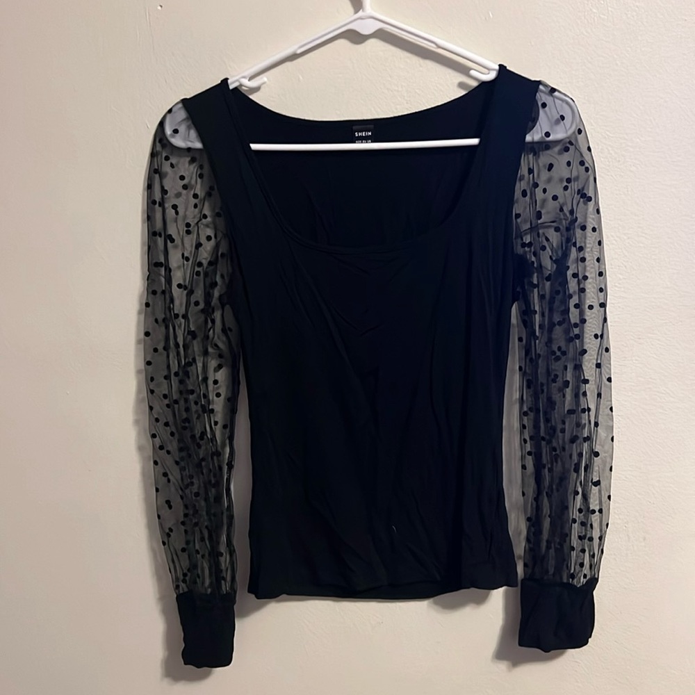 SHEIN, size medium, black and mesh Polk a dot sleeves